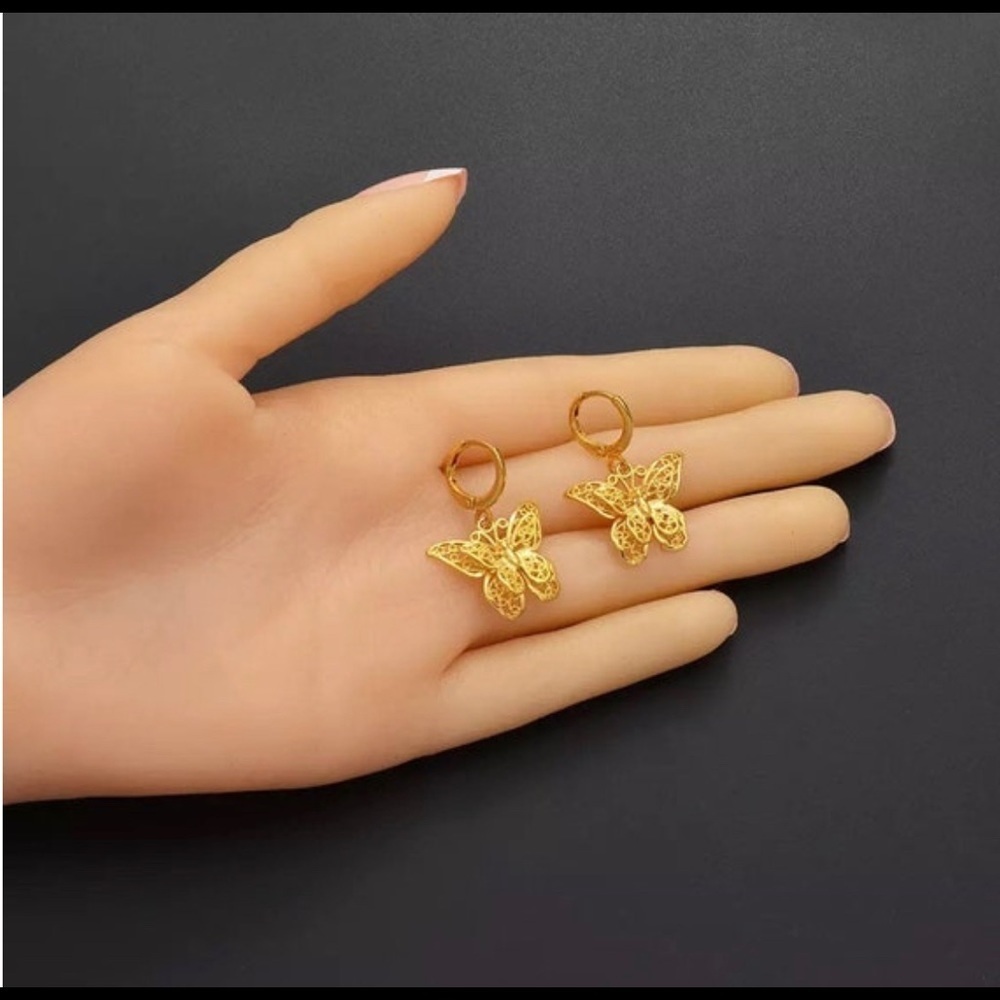 18k Butterfly Earrings,18k gold plated butterfly hoop earring , butterfly - Picture 2 of 4
